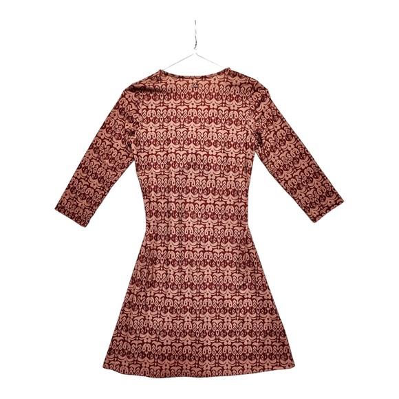 Prana Aztec All Over Print Activewear V-Neck Sleeved Dress - Burgundy / Cream - Picture 2 of 10